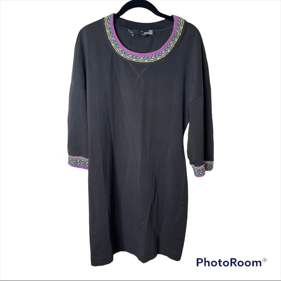 LOVE MOSCHINO Black Aztec Printed Trim T Shirt Mini Dress Size 8 - Picture 2 of 6